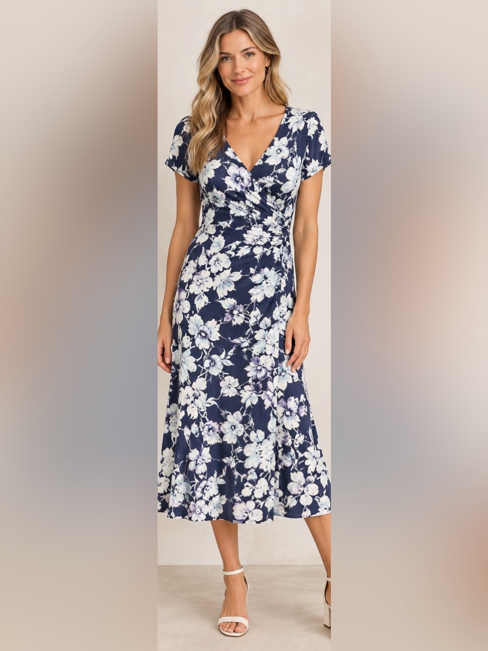 Soft Surroundings Jasmine Floral Surplice Midi Dress